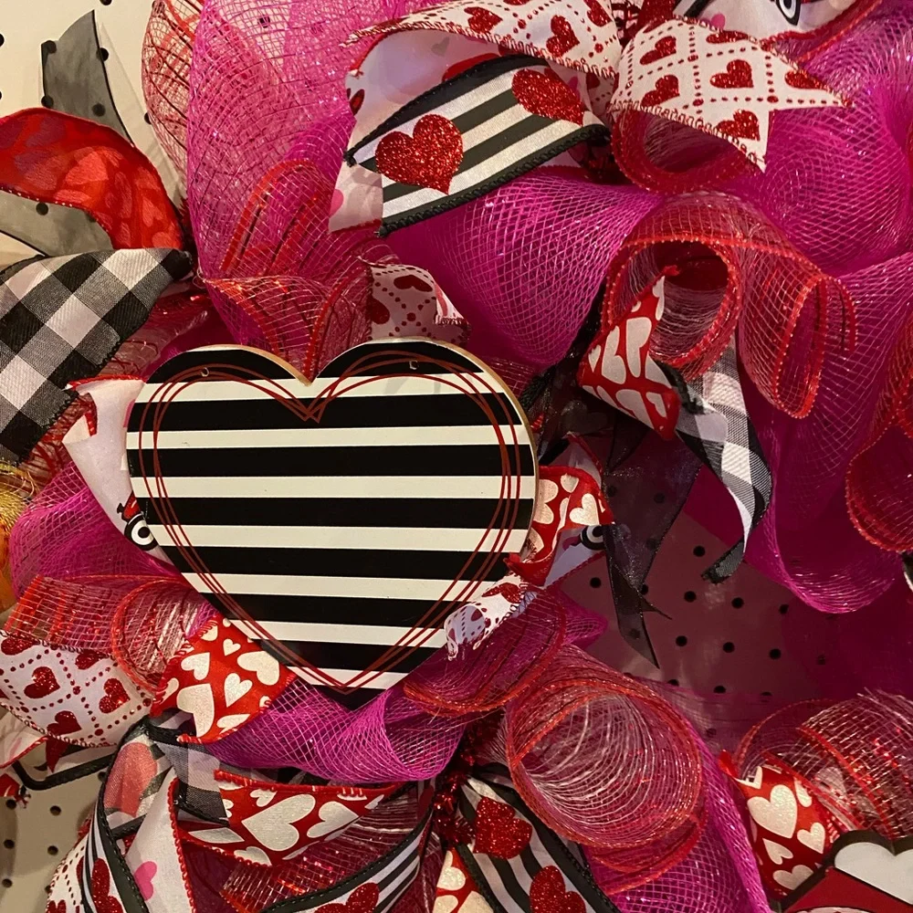 Pink/Red Valentine’s Day Wreath with Black and White Accents